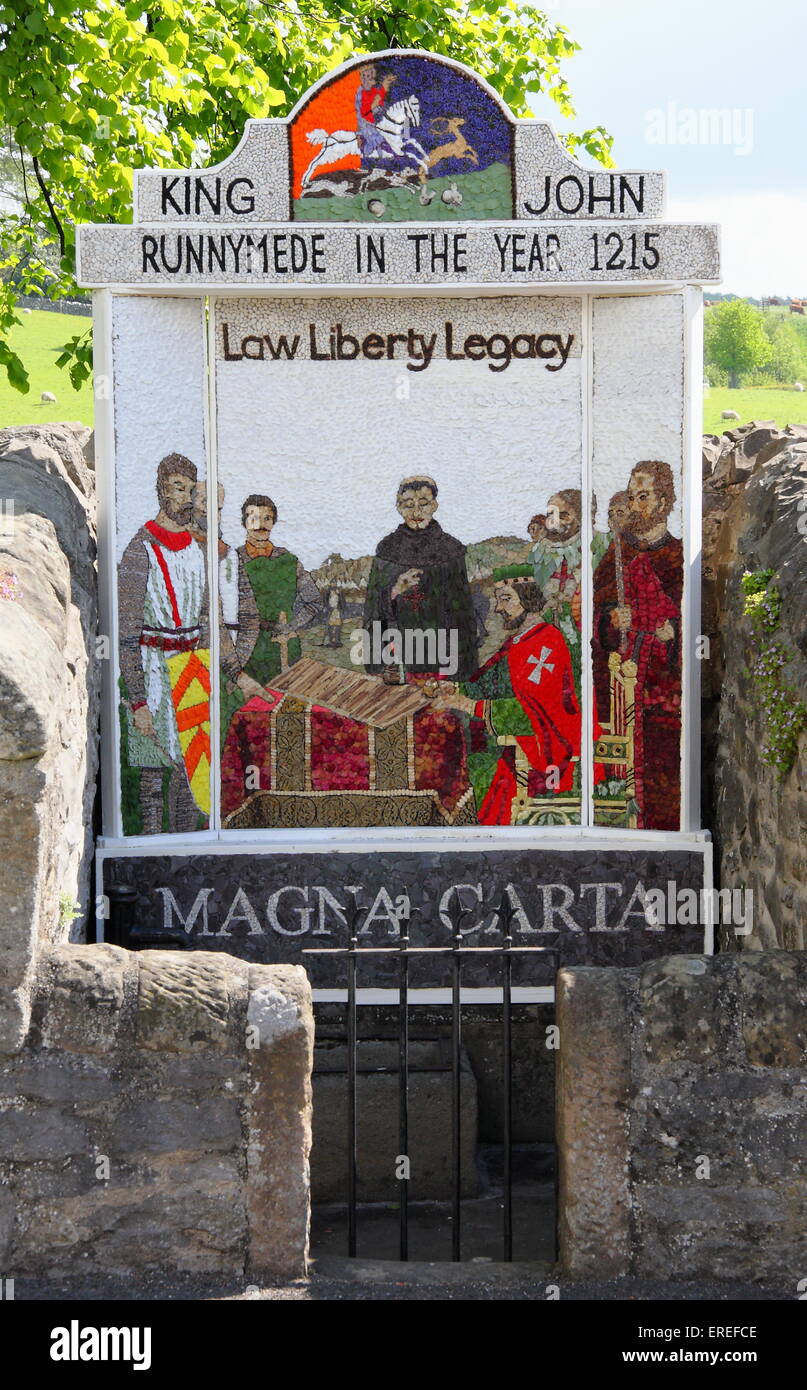 A well dressing marks the 800th anniversary  of the Magna Carta, Ashford in the Water, Peak District Derbyshire UK Stock Photo