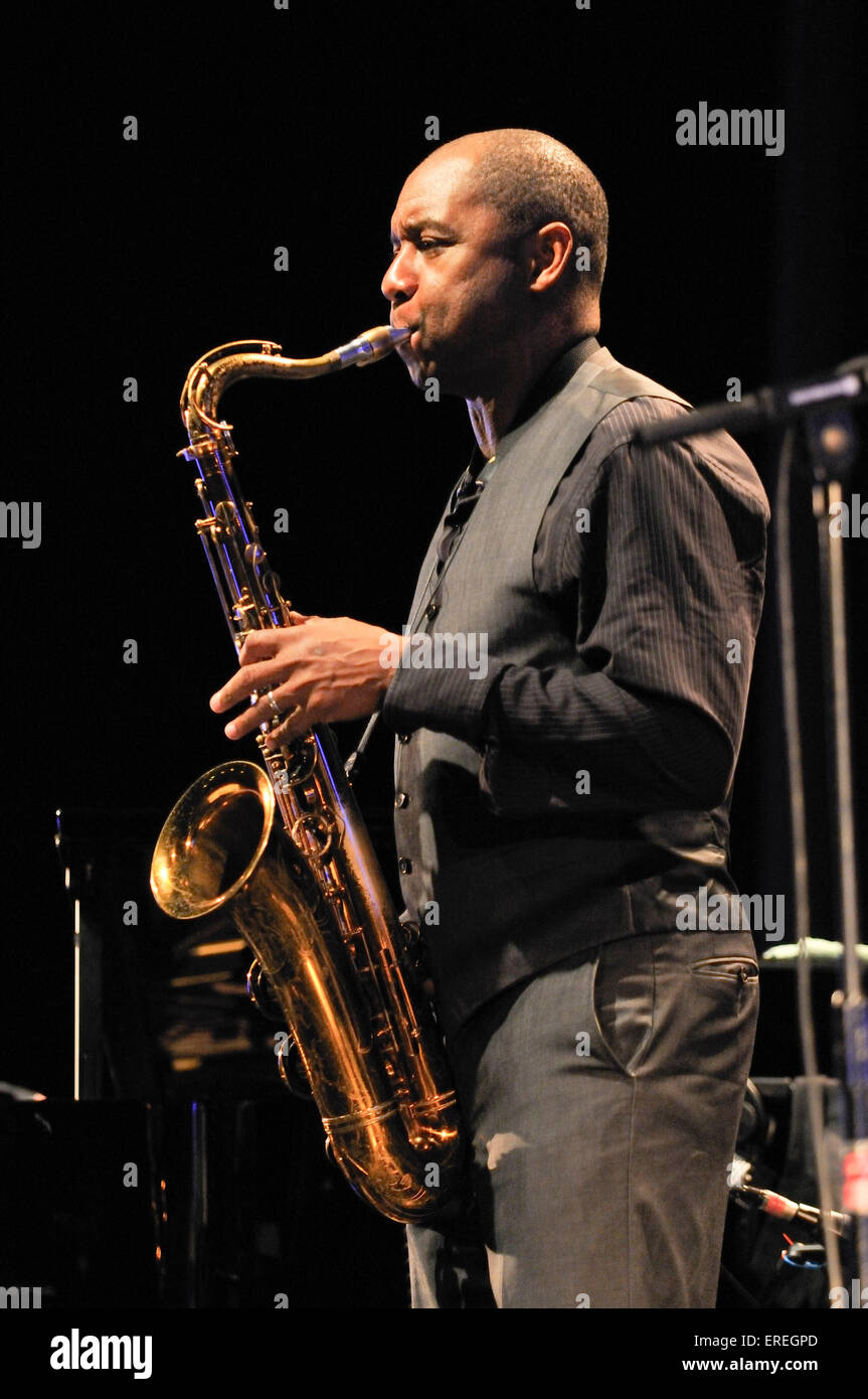 Branford Marsalis playing tenor saxophone at the Bath Musicfest, 25 May 2009. American saxophonist and composer, b. 26 August, Stock Photo