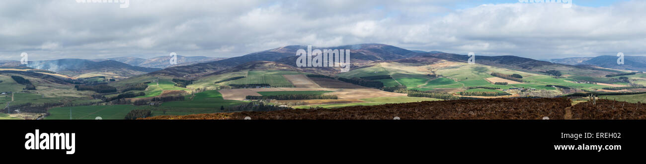Country panorama viewed from the top of the Brown Caterthun , Aberdeenshire, Scotland. Stock Photo