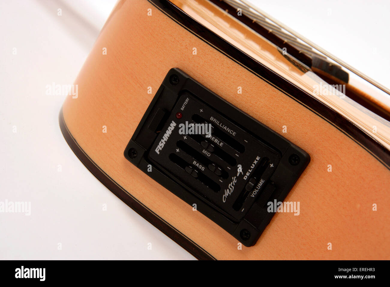Fishman pick up controls on an elctro acoustic guitar Stock Photo