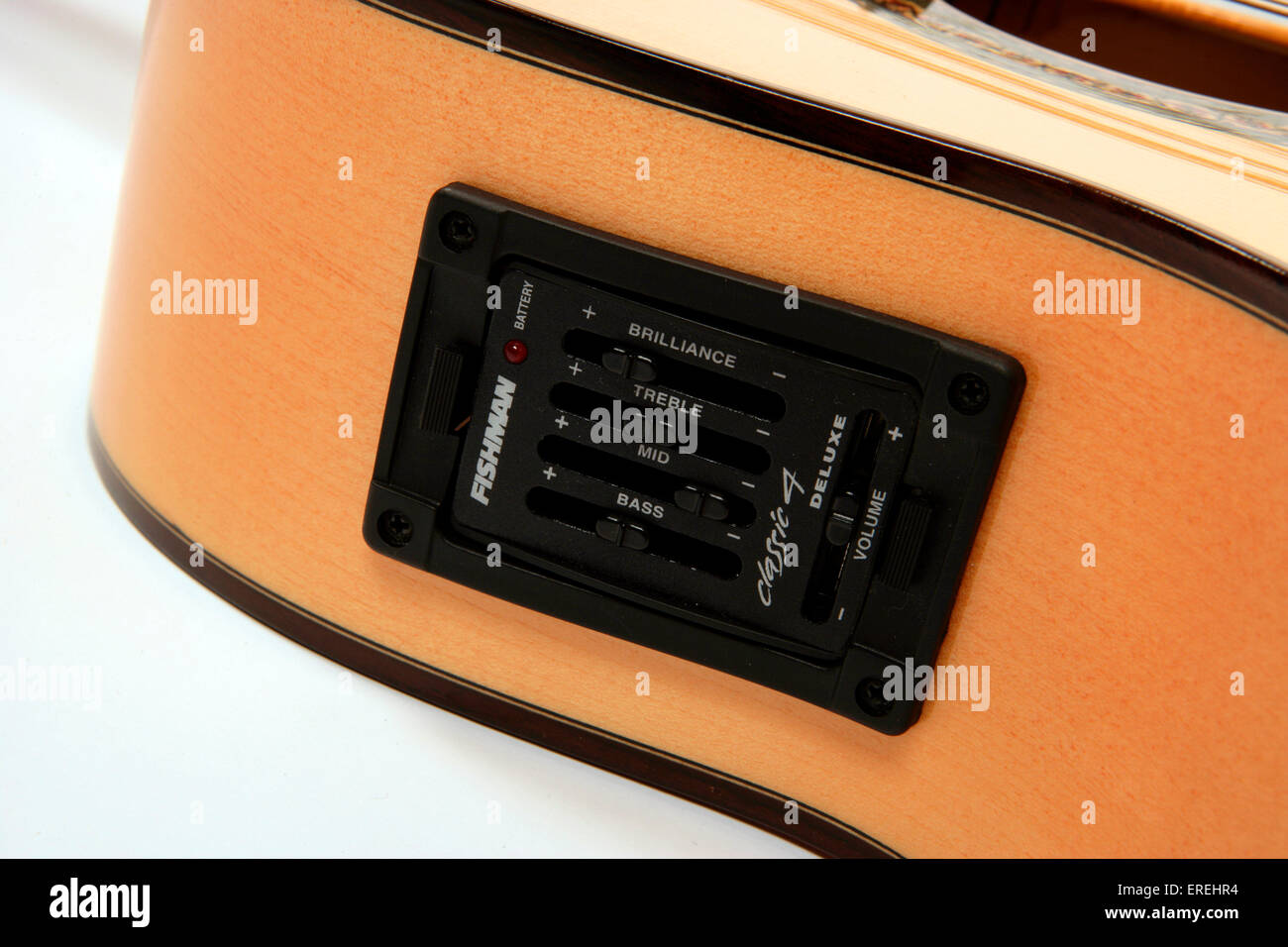 Fishman pick up controls on an elctro acoustic guitar Stock Photo