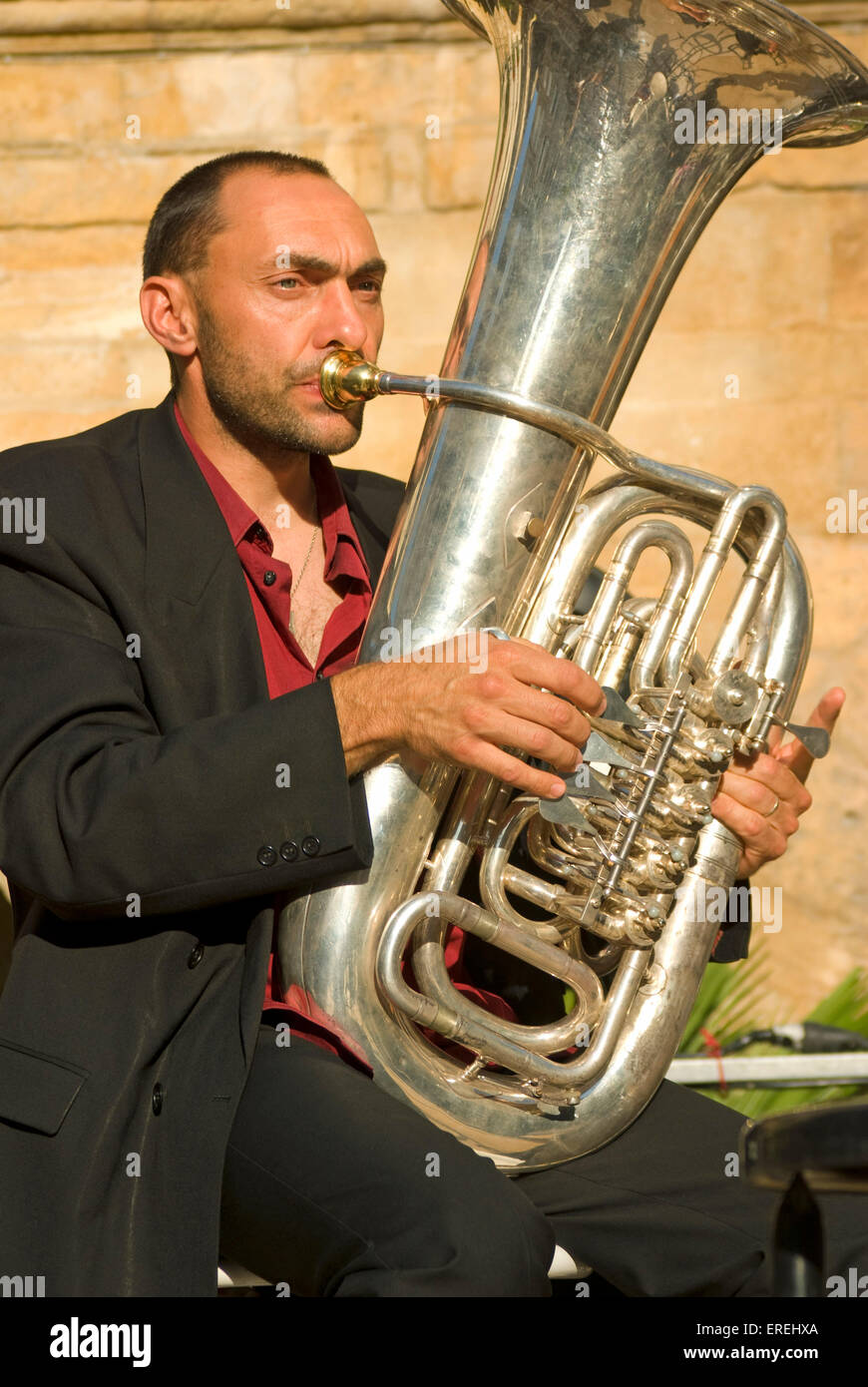 Bass tuba player Stock Photo - Alamy