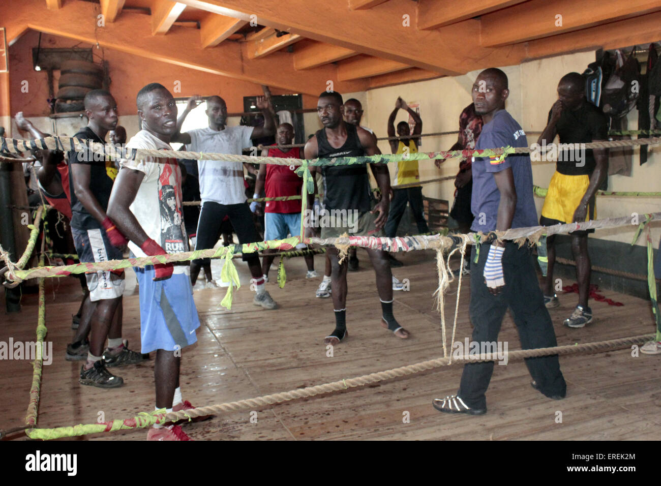 Kampala, Uganda. 2nd June, 2015. Ugandan boxers working out at the