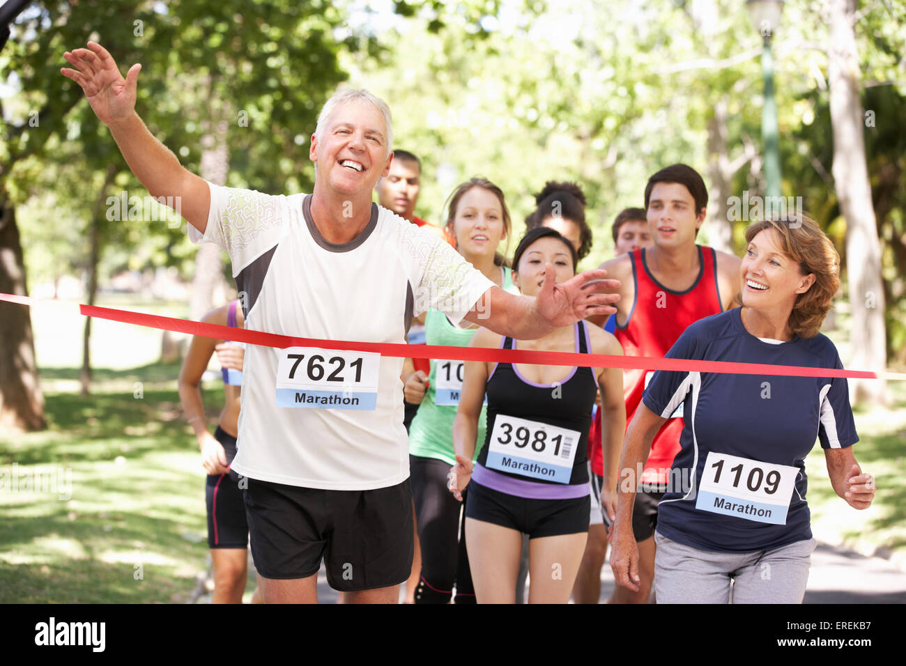Male Athlete Winning Marathon Race Stock Photo Alamy