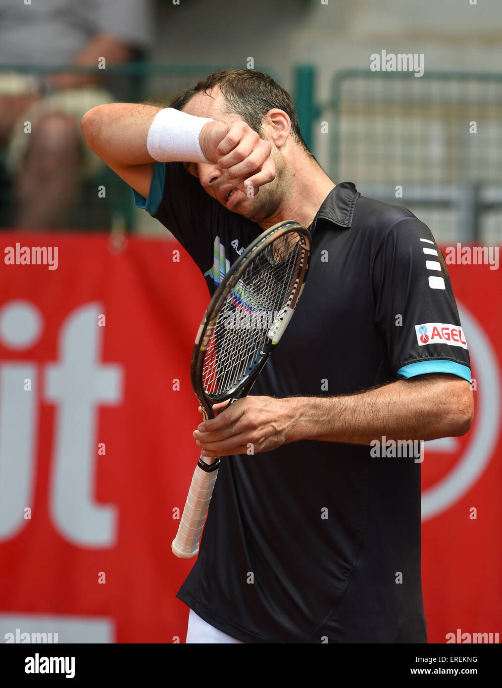 Prostejov, Czech Republic. 2nd June, 2015. Czech tennis player Radek Stepanek plays against French Paul-Henri Mathieu during the UniCredit Czech Open challenger men's tournament in Prostejov, Czech Republic, June 2, 2015. Credit:  Ludek Perina/CTK Photo/Alamy Live News Stock Photo