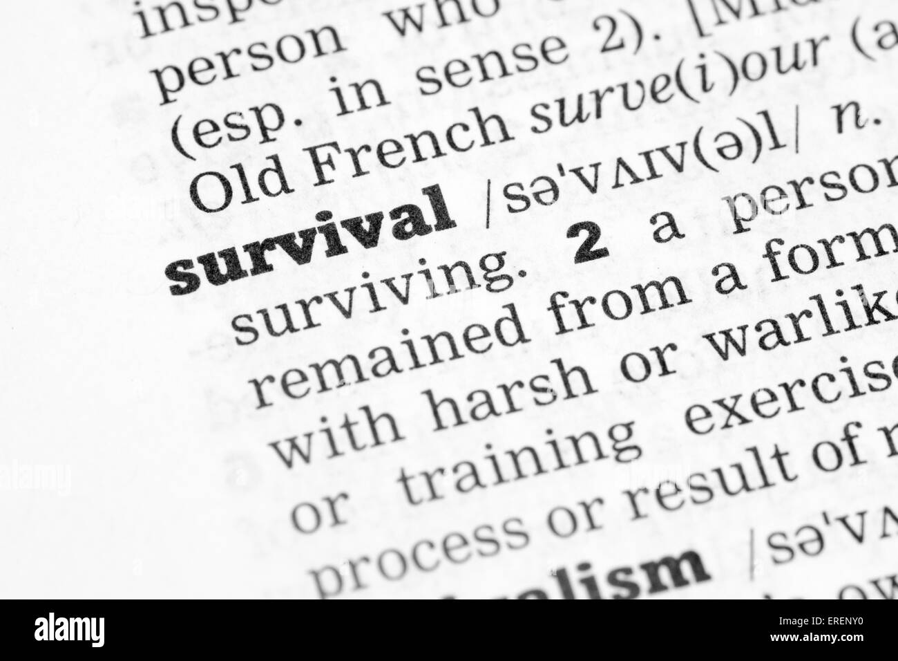 Dictionary definition of the word Survival Stock Photo Alamy