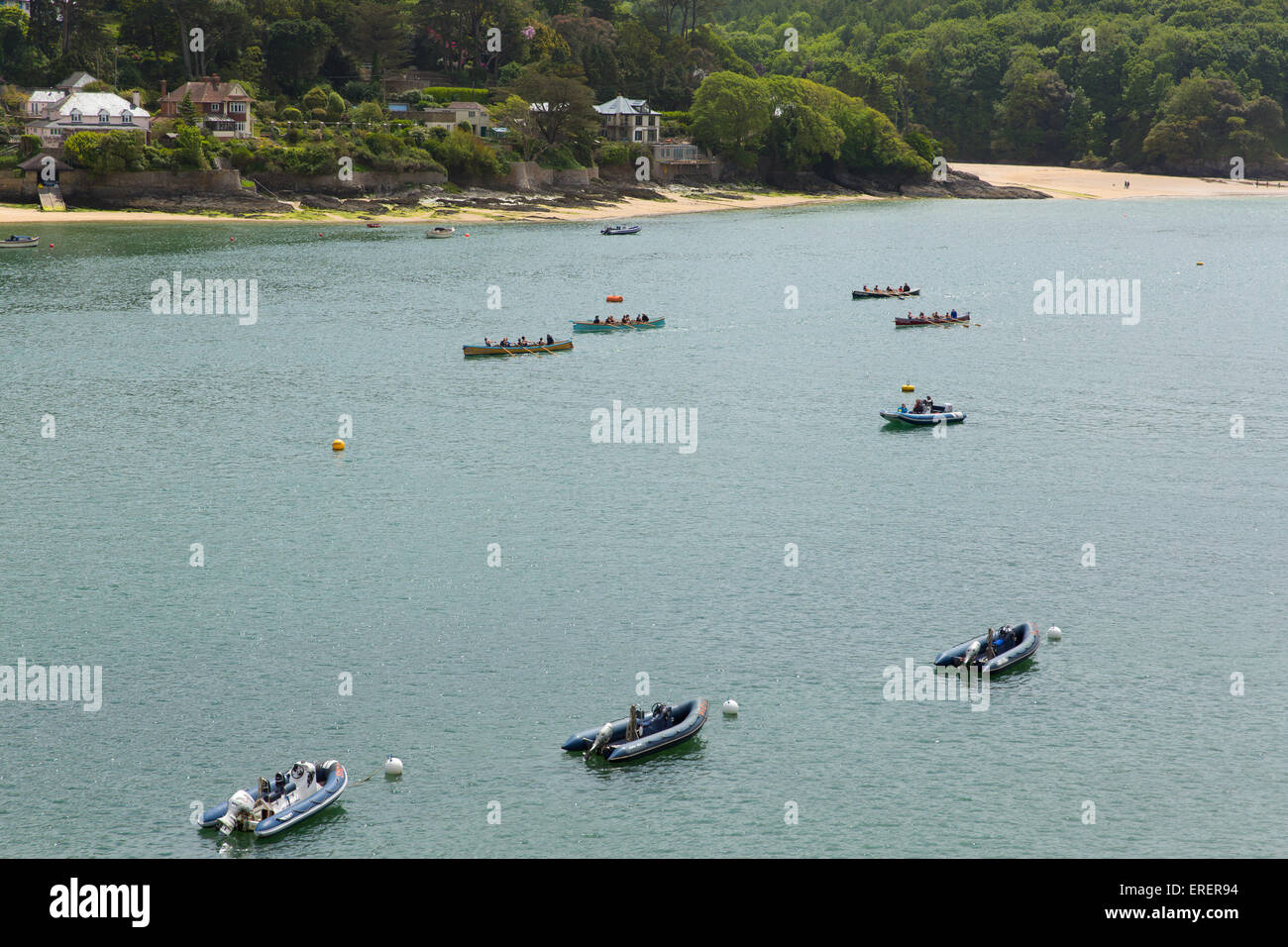 Pilot Gig boat racing rowing event at Salcombe Devon on Sunday 31st May 2015 Stock Photo