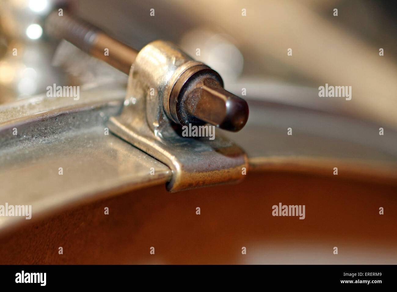 Snare Drum lug, hoop, and tensioning rod Stock Photo Alamy