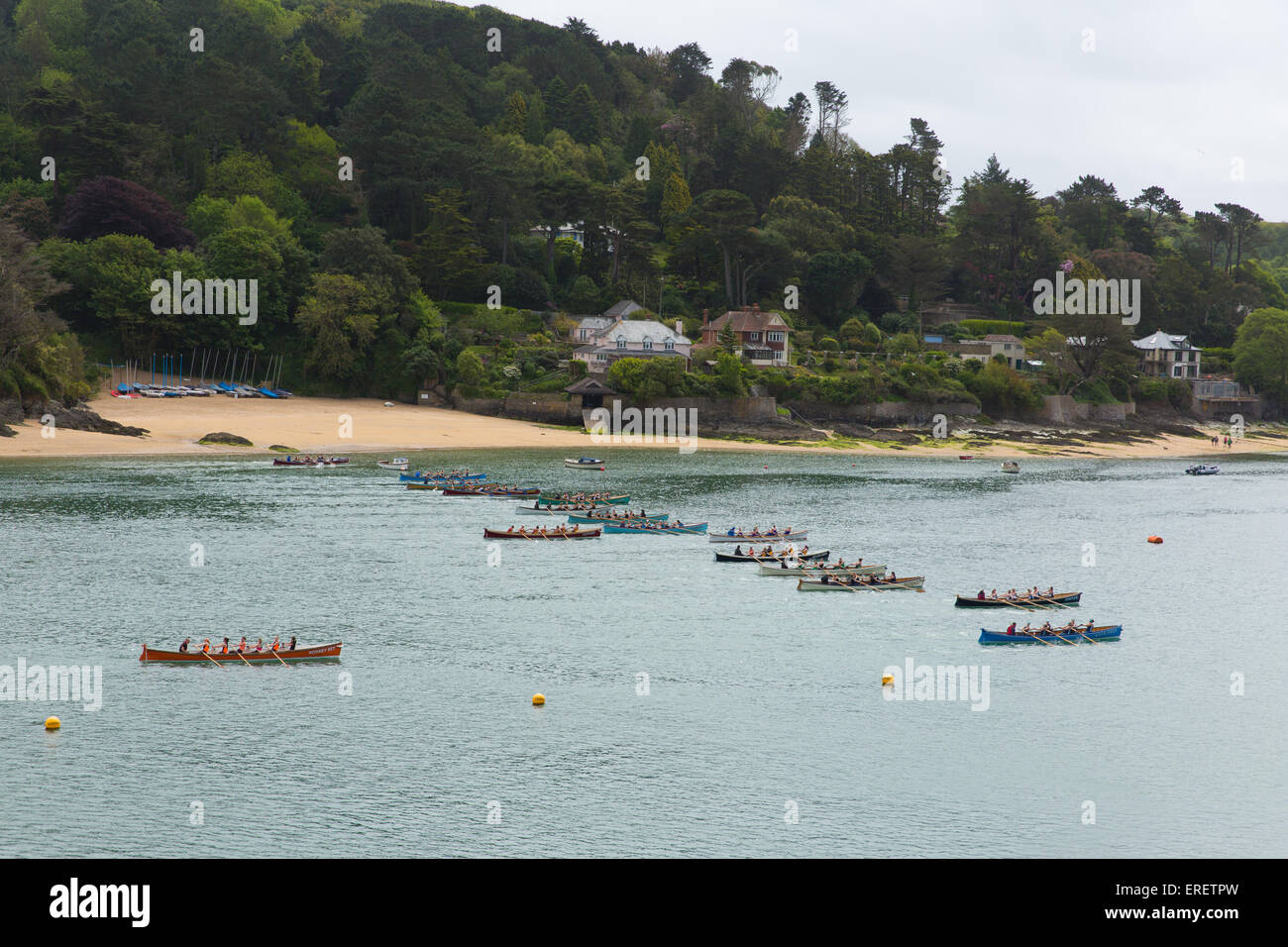 Pilot Gig boat racing rowing event at Salcombe Devon on Sunday 31st May 2015 Stock Photo