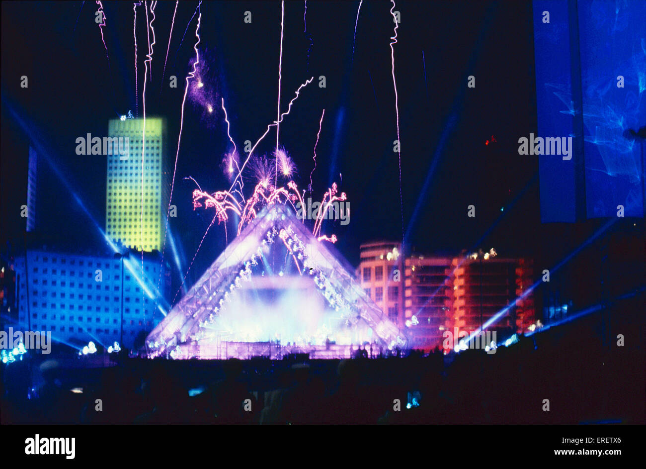 Spectacular concert given by French musician Jean-Michel Jarre at La Défense,  Paris. Bastille Day, 14 July 1990 Stock Photo - Alamy