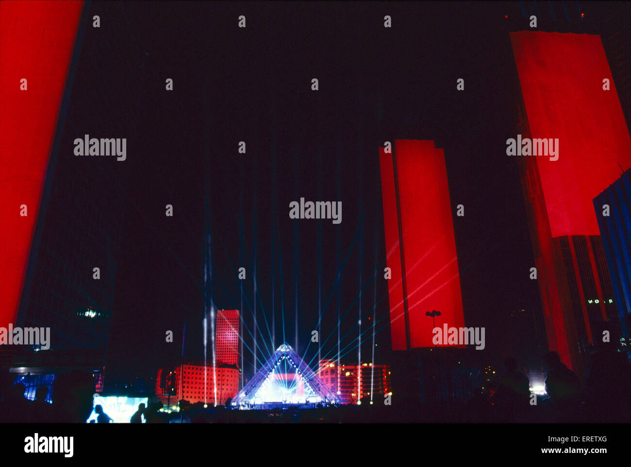 Spectacular concert given by French musician Jean-Michel Jarre at La Défense,  Paris. Bastille Day, 14 July 1990 Stock Photo - Alamy