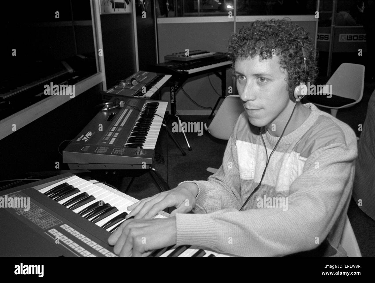 English composer and musician Paul Hardcastle trying out various