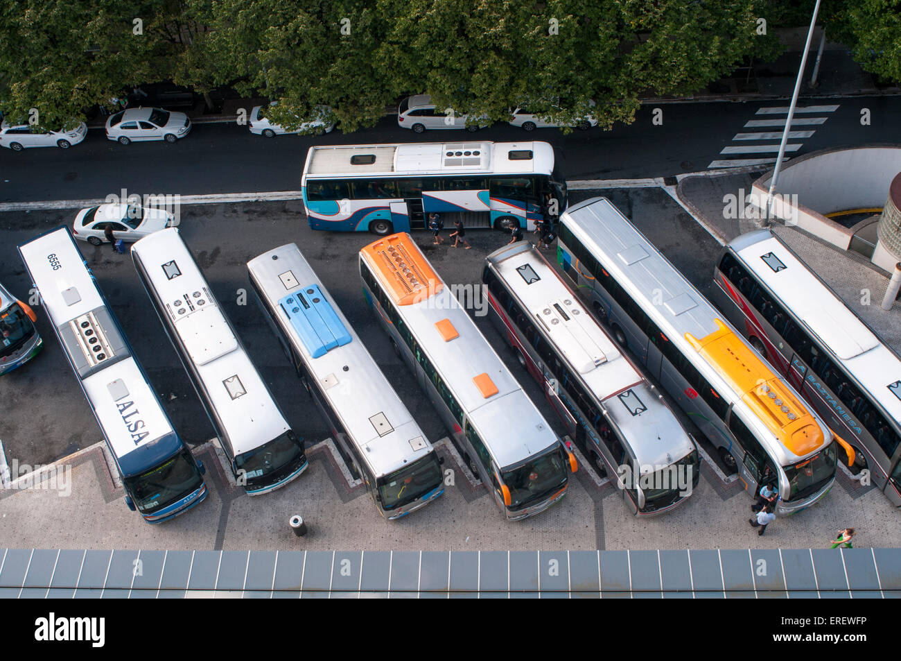 View from above of a line of coaches Stock Photo