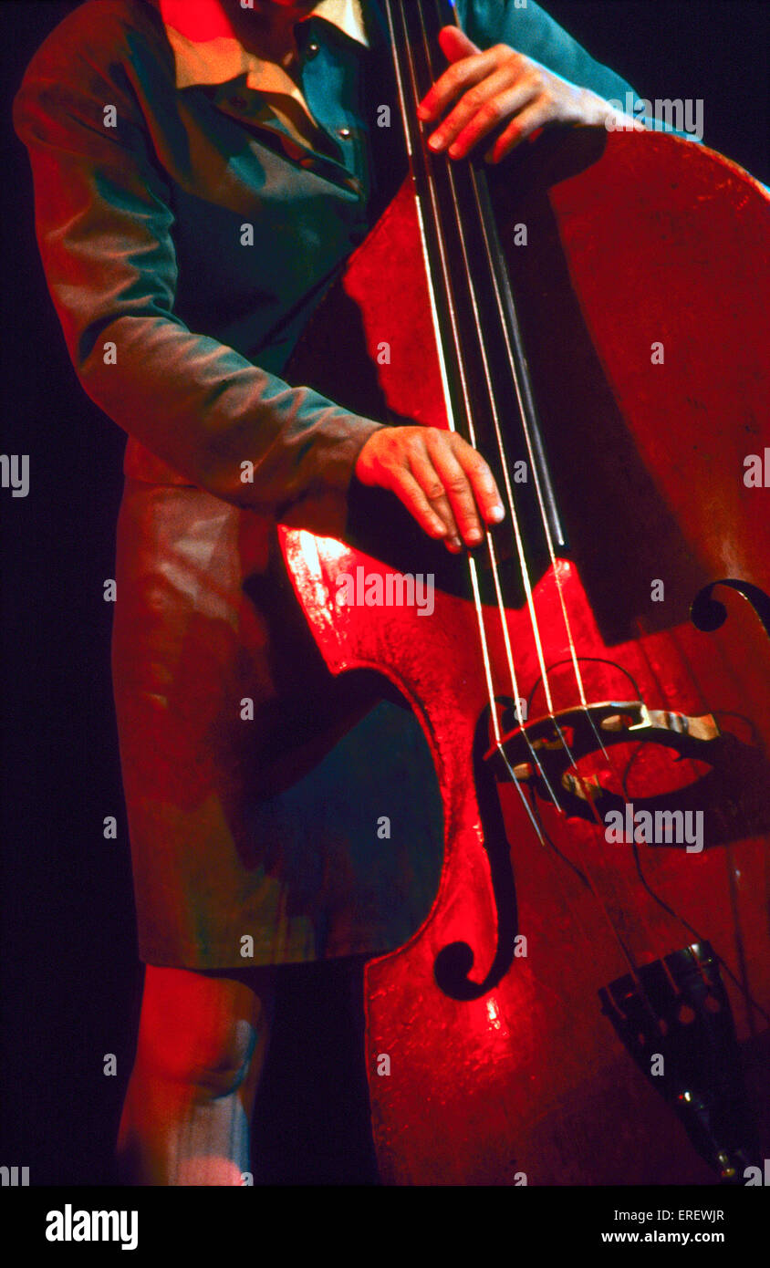 Closeup of female doublebass player's hands Calvi Jazz Festival
