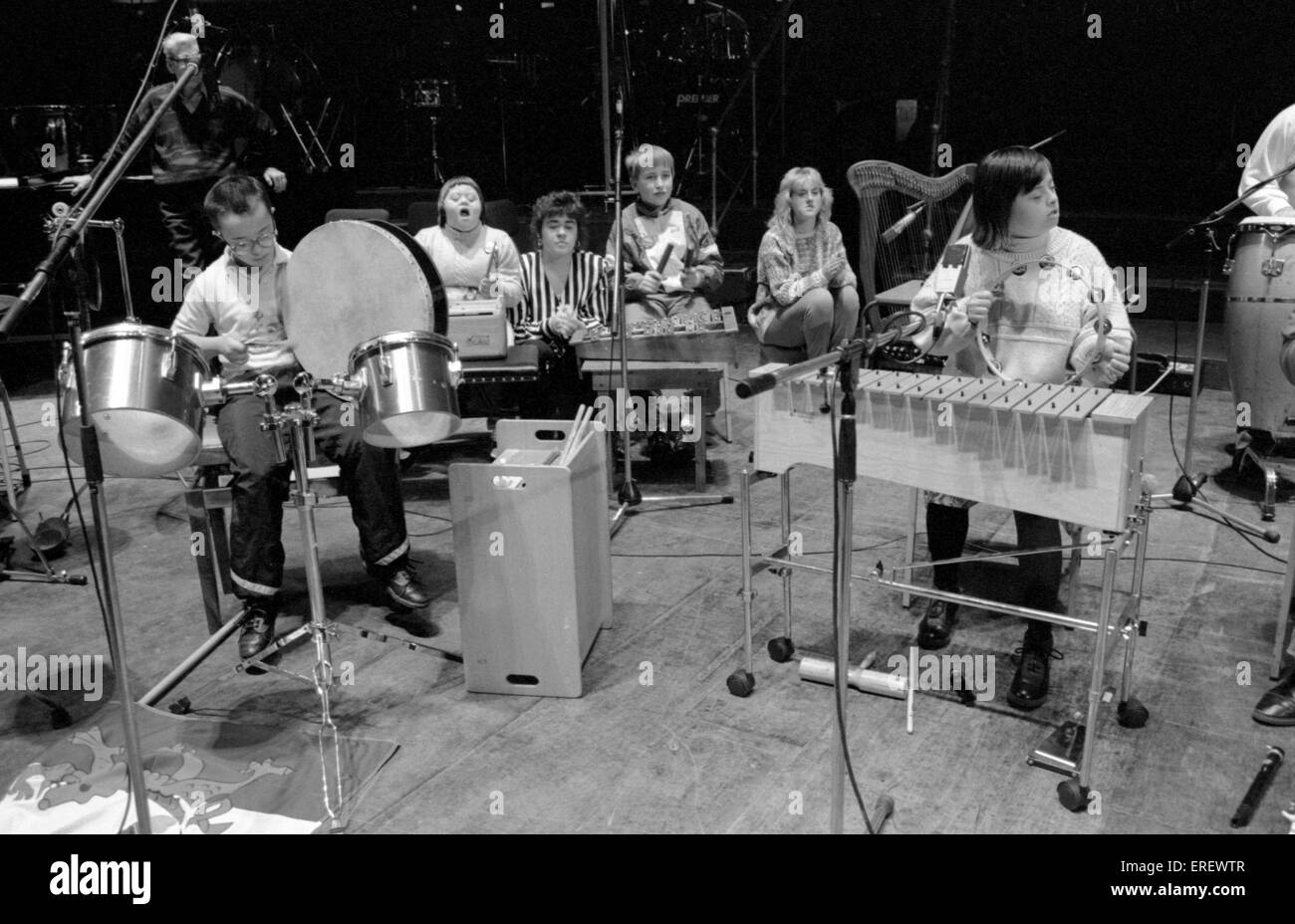 A musical ensemble composed of mentally handicapped children during rehearsal for one of the Schools Prom concerts at the Royal Stock Photo