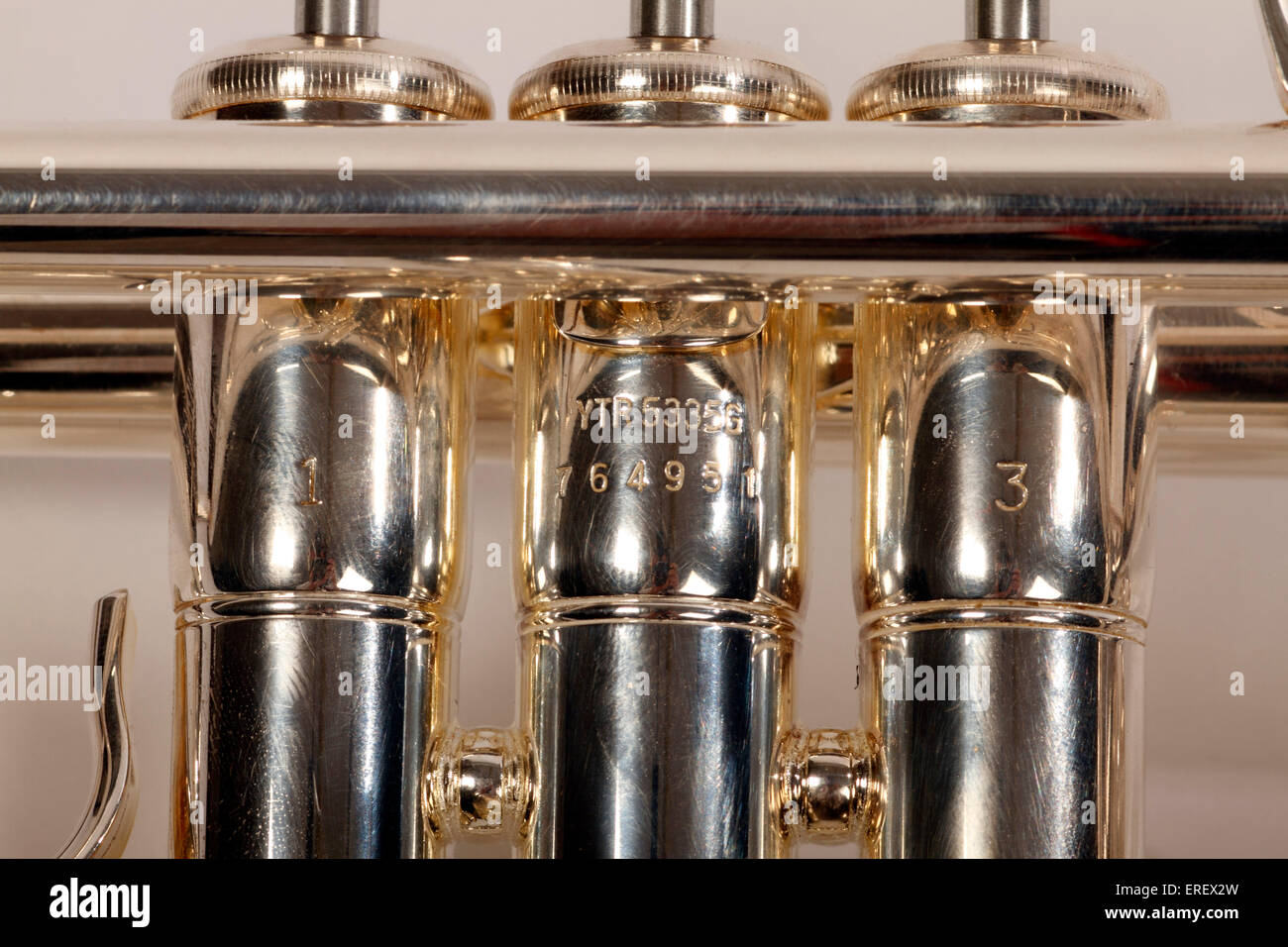 Generic Close up detail of trumpet valves on a silvered Yamaha