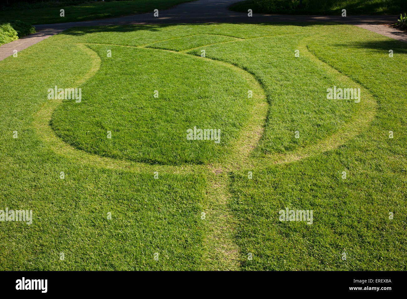 Mown tulip shape in a lawn at RHS Wisley Gardens, Surrey, England Stock Photo