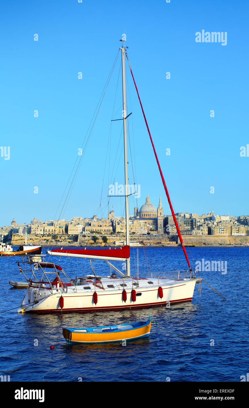 Valletta Skyline in the Evening, Malta Stock Photo