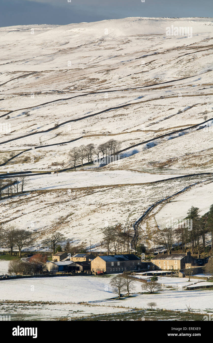 Hill farm near Semerwater in the Yorkshire Dales, on a winters day. Stock Photo