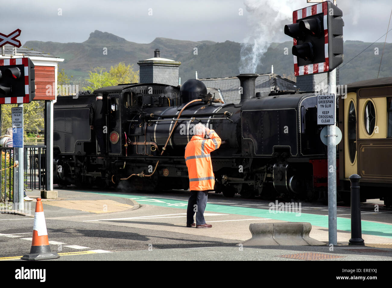 Welsh Highland Railway at Porthmadog,Gwynedd, North Wales Stock Photo