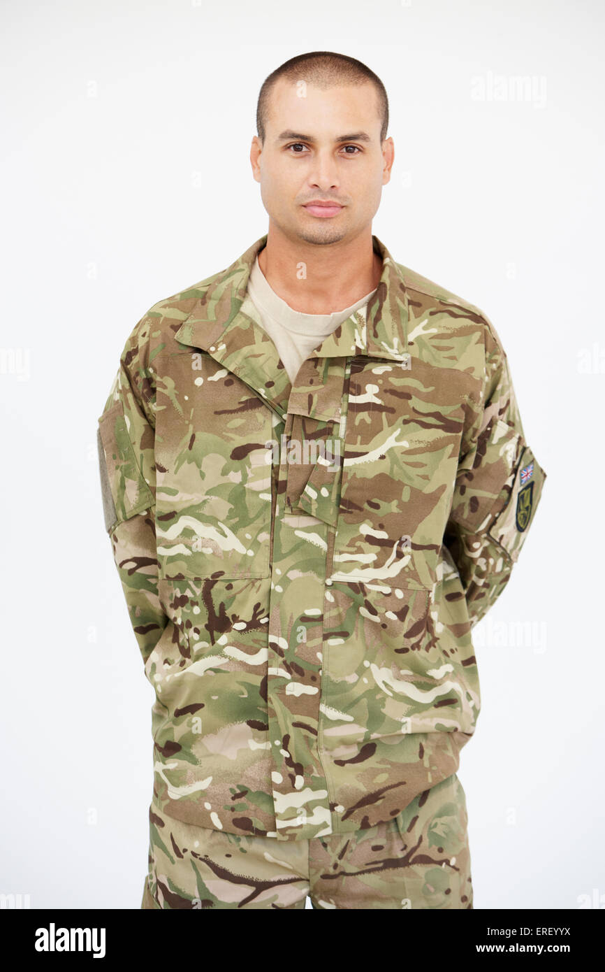 Studio Portrait Of Soldier Wearing Uniform Stock Photo - Alamy
