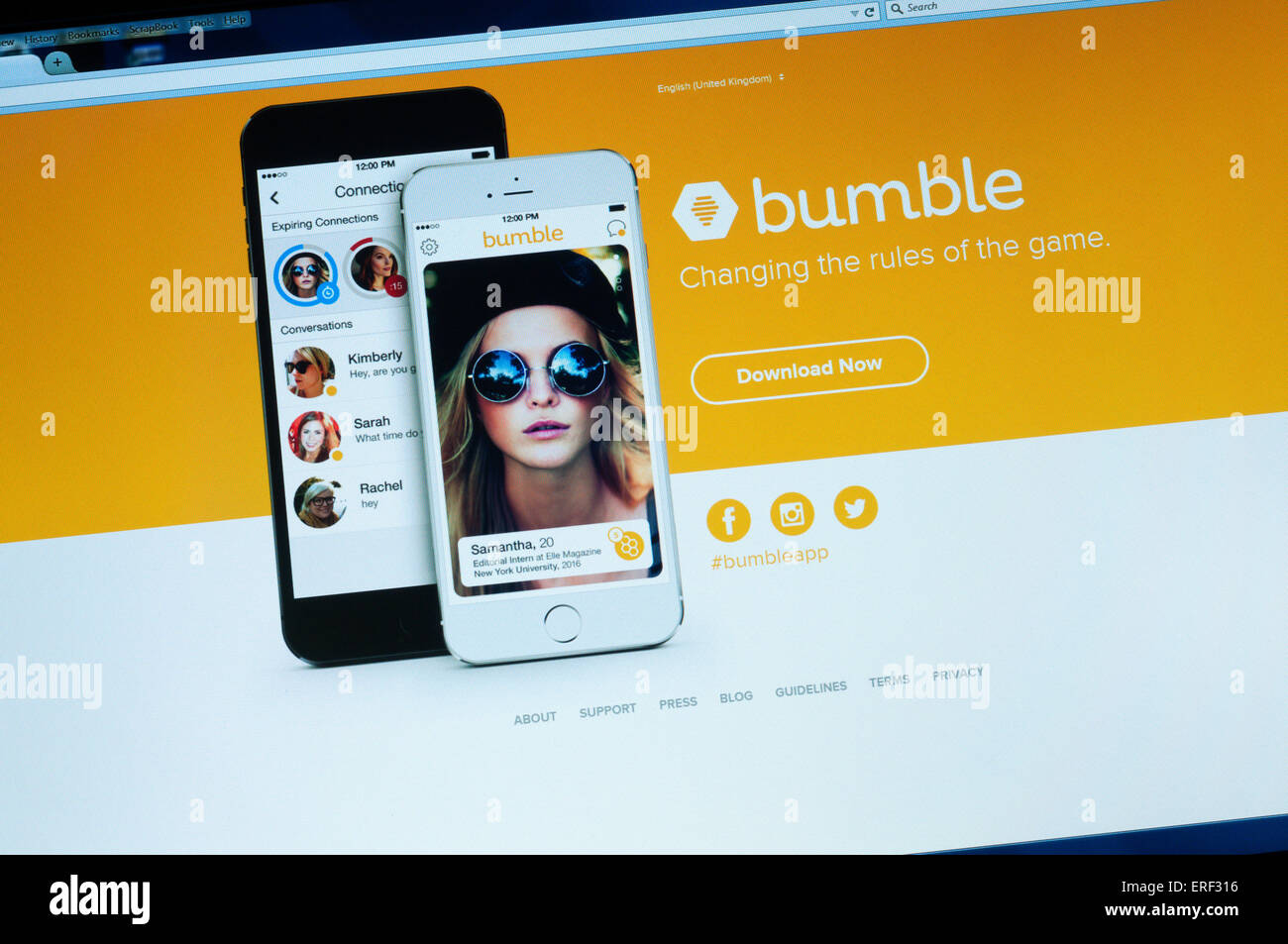 The website of Bumble, an online dating app. Stock Photo
