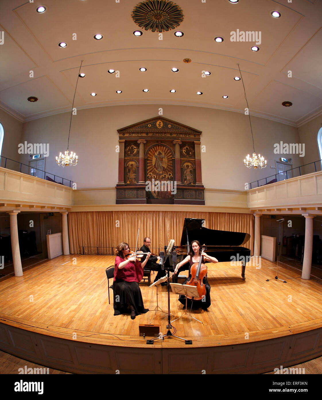 Gould Piano Trio rehearsing at St George's, Brandon Hill, Bristol, UK Stock Photo