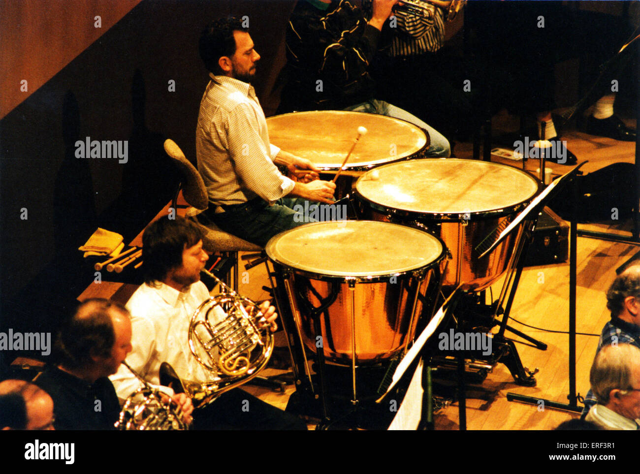 Ringer timpani played by S. Barnard - in percussion section of orchestra. Stock Photo