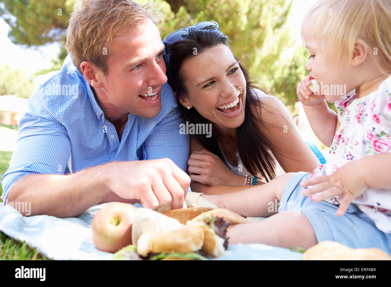 Family Enjoying Picnic Together Stock Photo