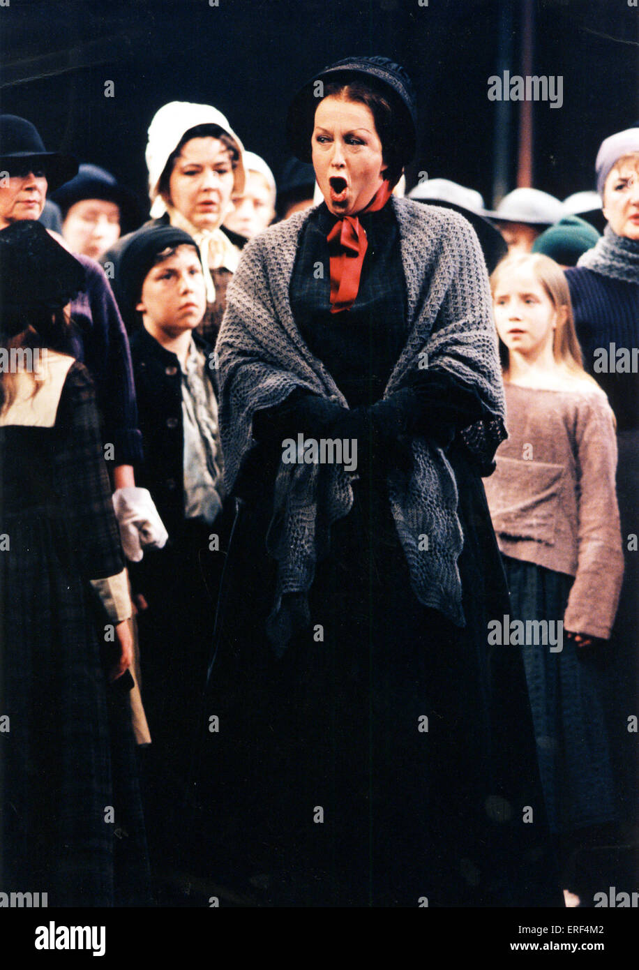 Benjamin BRITTEN 'S opera Peter Grimes. Royal Opera House production, 1995. Bryn Terfel as Peter Grimes , Ben Heppner as Captain Balstrode , Josephine Barstow as Ellen Orford. Stock Photo