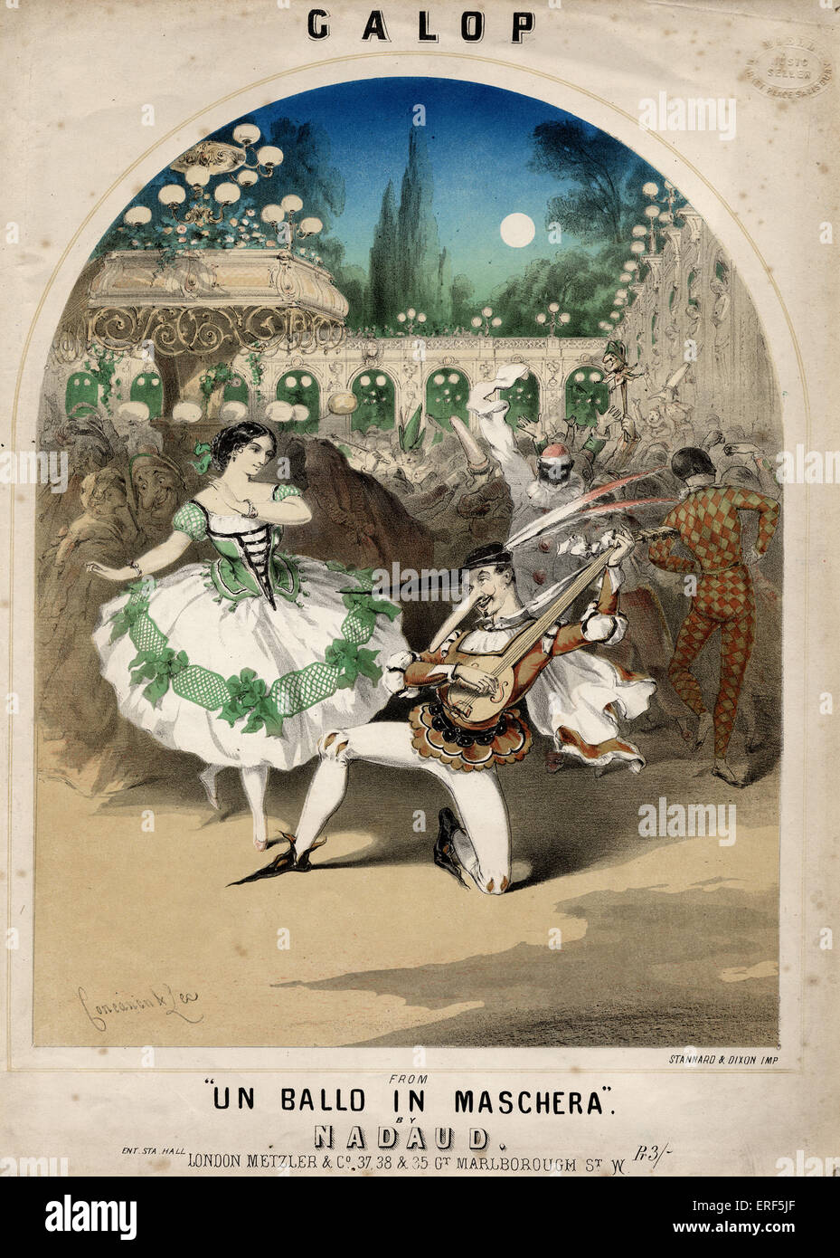 Giuseppe VERDI - UN BALLO IN MASCHERA 1862 Cover of score of 'Galop,  from 'Un Ballo in Maschera' by Nadaud showing scene from Stock Photo