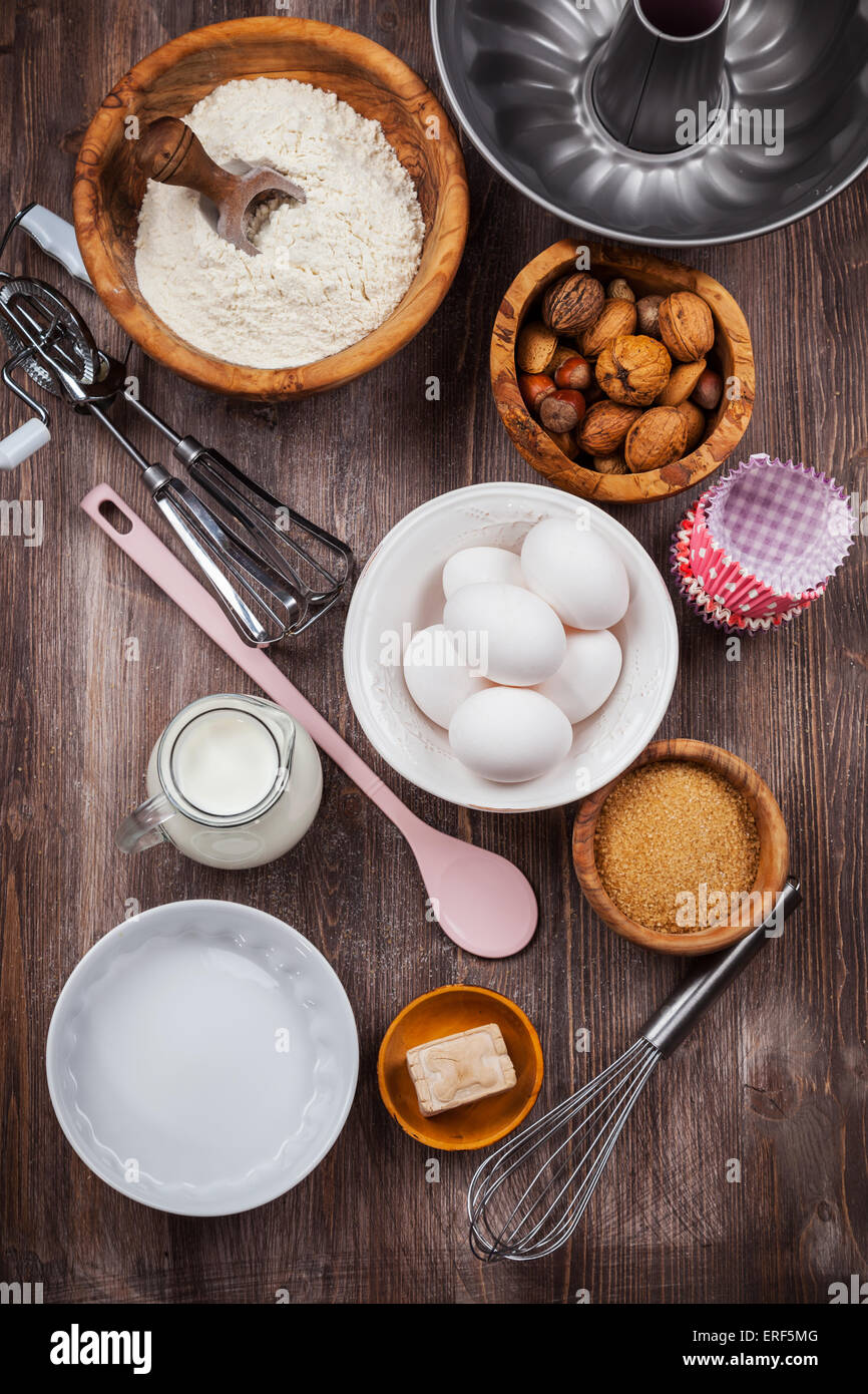 Baking utensils with ingredients for cake or cookies Stock Photo Alamy