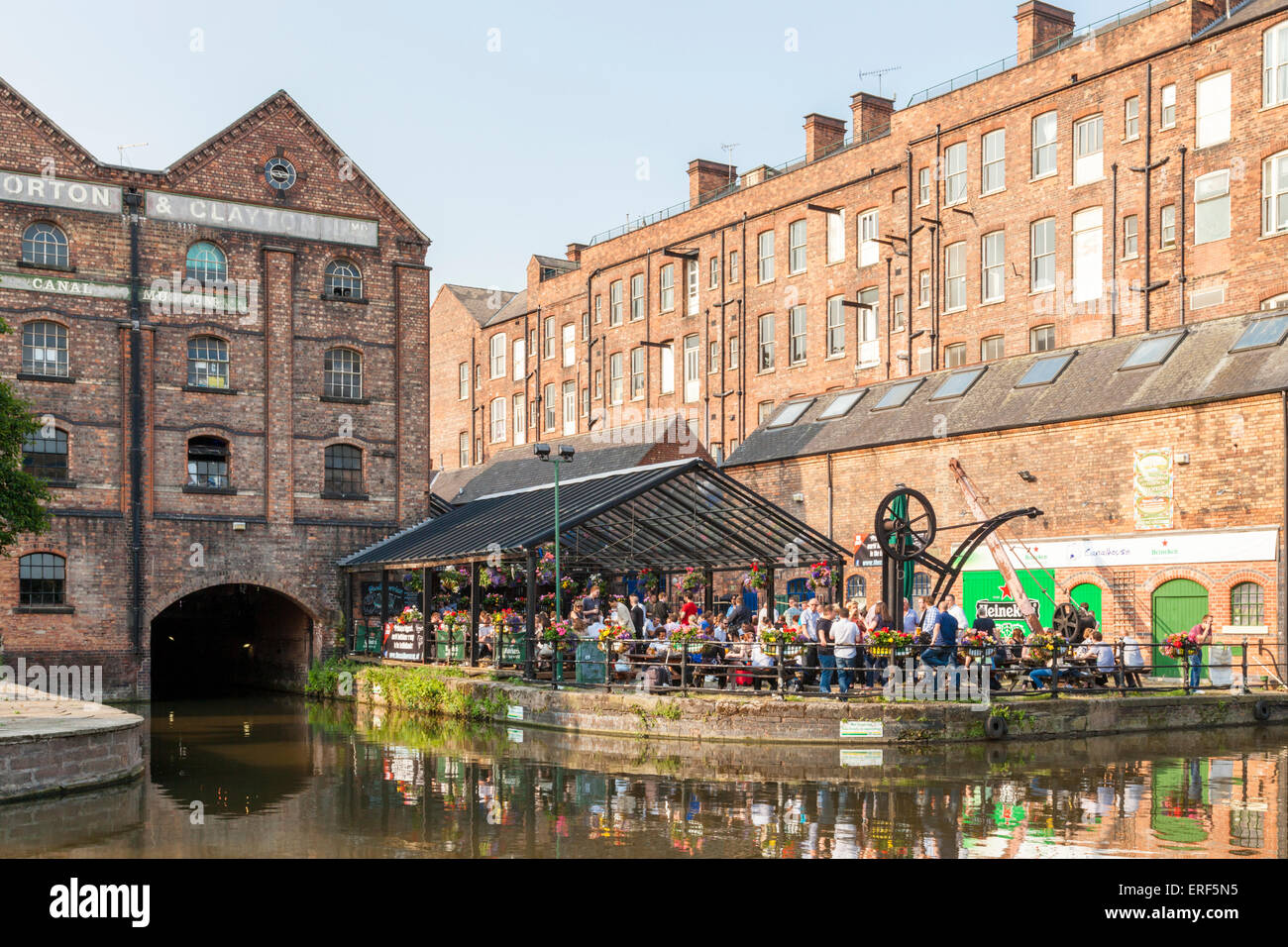 The Canalhouse, a canalside pub and canal museum in Victorian factory and warehouse buildings, Nottingham and Beeston Canal, Nottingham, England, UK Stock Photo