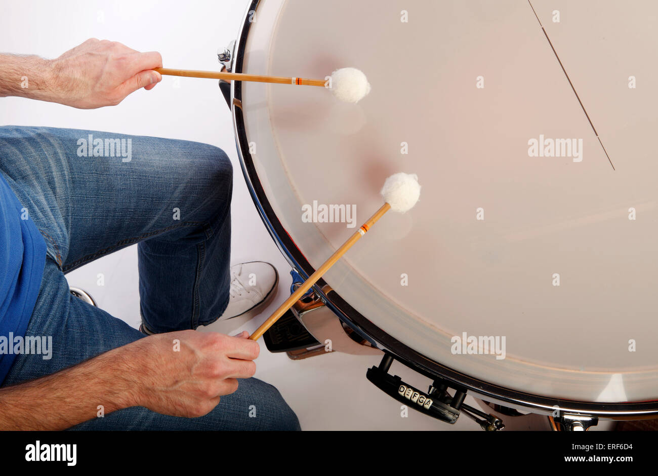 Technical image of the 'thumbs to the side' grip used for Timpani