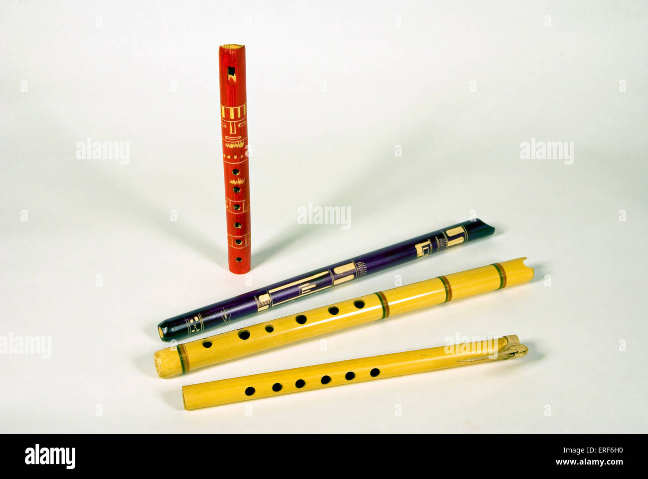 Traditional Andean cane flutes - two Quina quina pinkillos (decorated ...