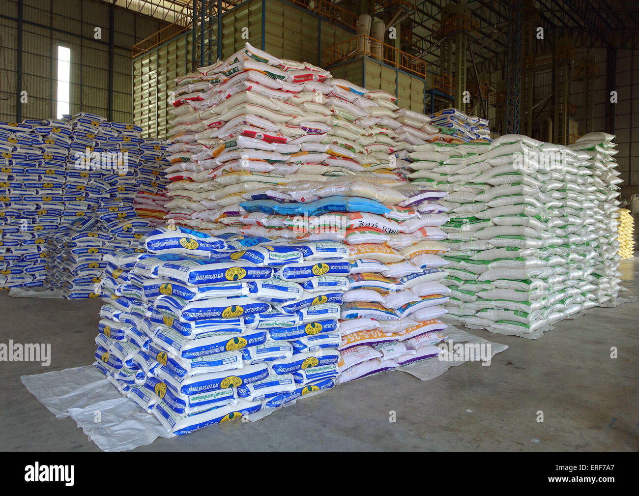 Stacked Rice Farm Sukhothai, Thailand. 24th Feb, 2015. Stacked sacks of rice at a rice ...