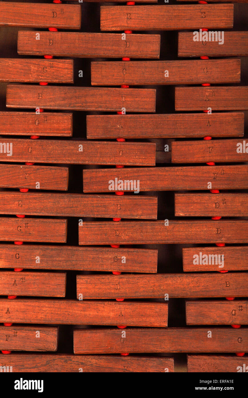 Four row xylophone, Strohfiedel. Holzharmonika, Zilophone. Zilofone. Xylophon. Triphon. Triphone. Strofil, Straw-fiddle. Straw Stock Photo