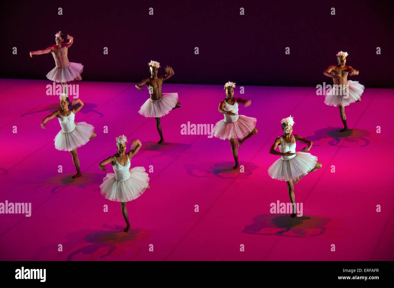 South African dancer Dada Masilo & her dance troupe in her unusual version of Swan Lake. Stock Photo