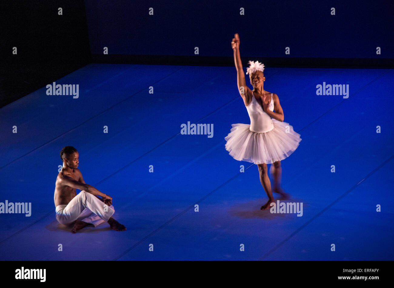 South African dancer Dada Masilo and male partner in her unusual version of Swan Lake. Stock Photo