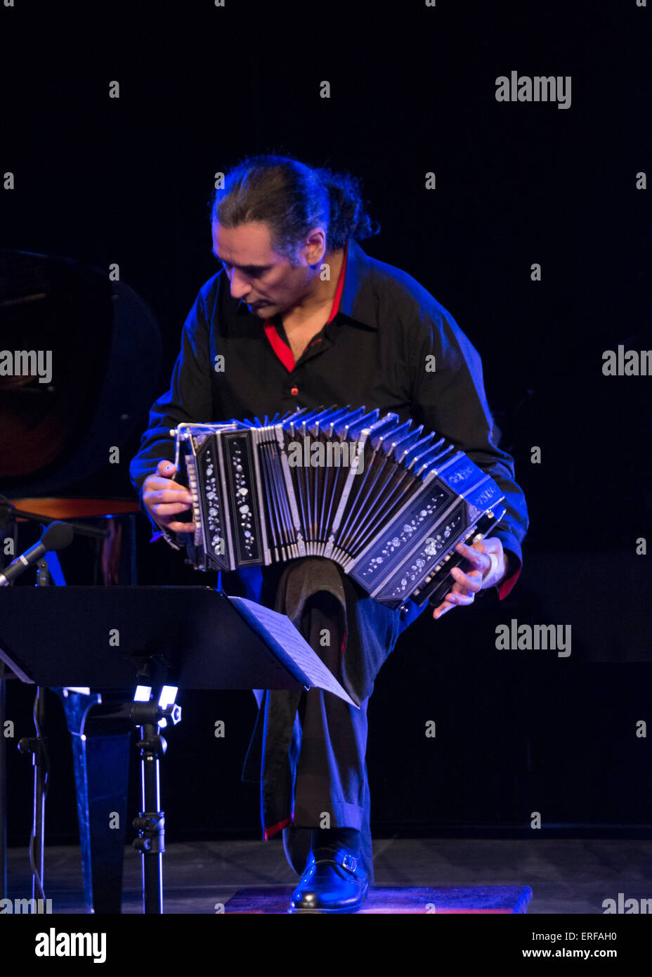 Bandoneon player. The bandoneon is a type of concertina particularly