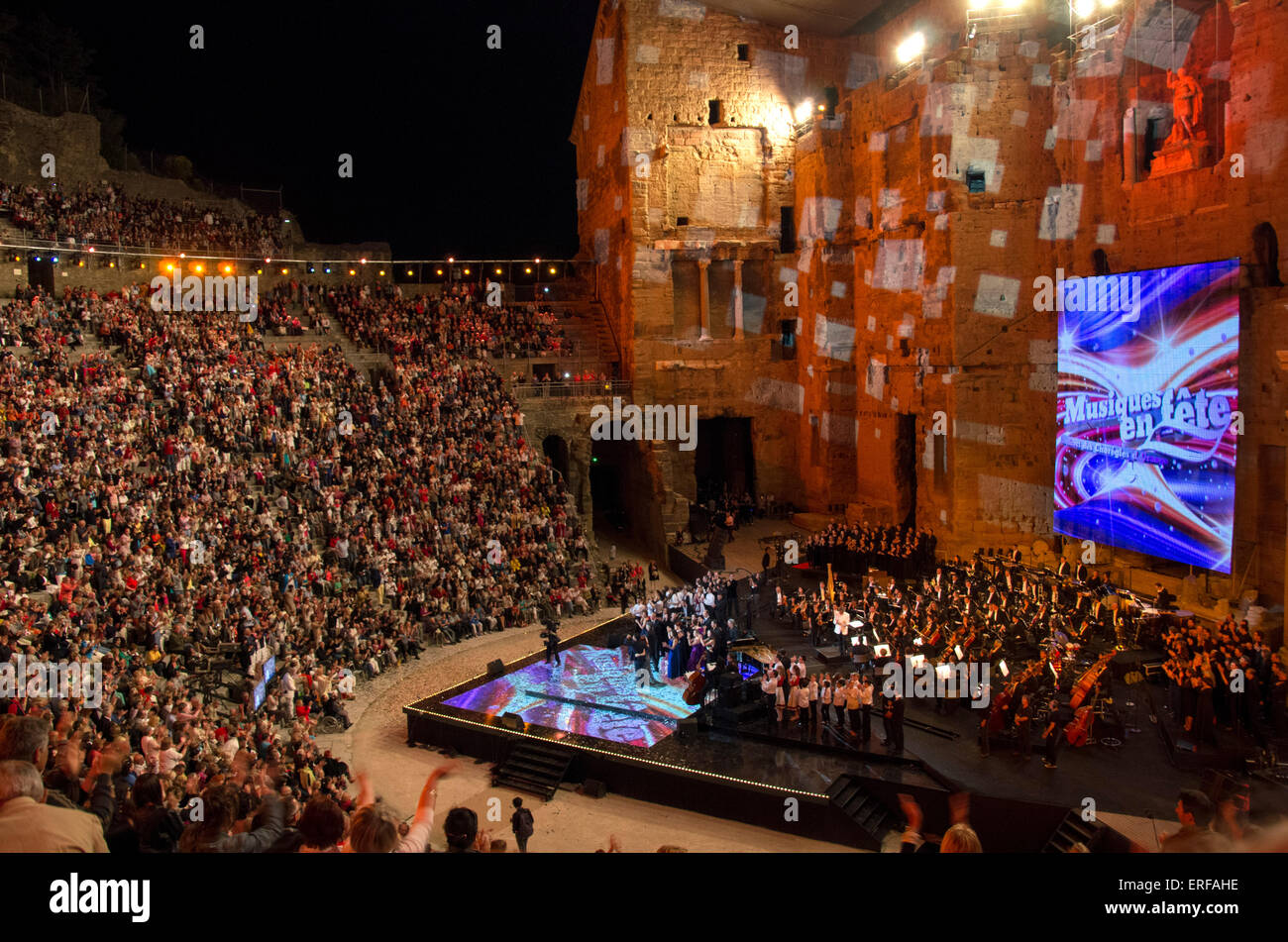Evening concert on the occasion of National Music Day 2013 in the Roman Theatre of Orange, in France. Stock Photo