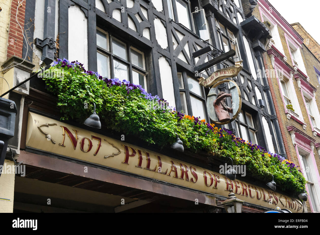 A banner outside the Pillars of Hercules pub, London, England, United