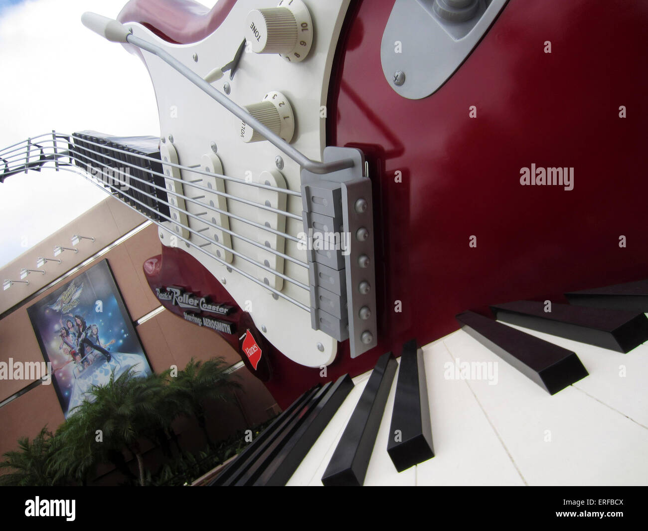 Rock guitar and keyboard from the Aerosmith ride, Hollywood Studios, Disney, Florida USA. Rock 'n' Roller Coaster. Stock Photo