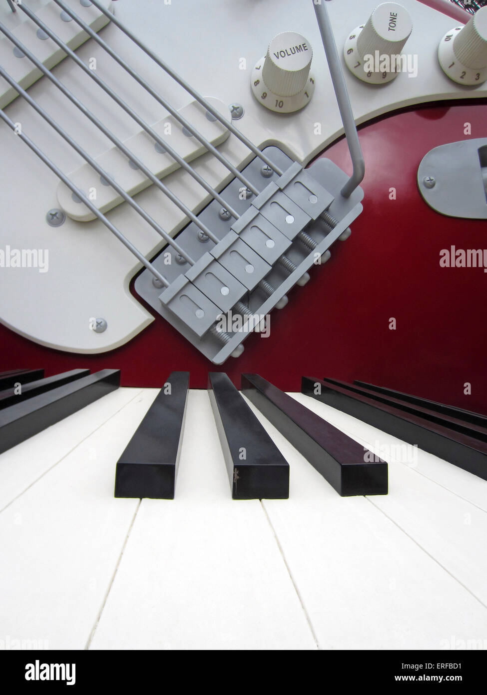 Rock guitar and keyboard from the Aerosmith ride, Hollywood Studios, Disney, Florida USA. Rock 'n' Roller Coaster. Stock Photo
