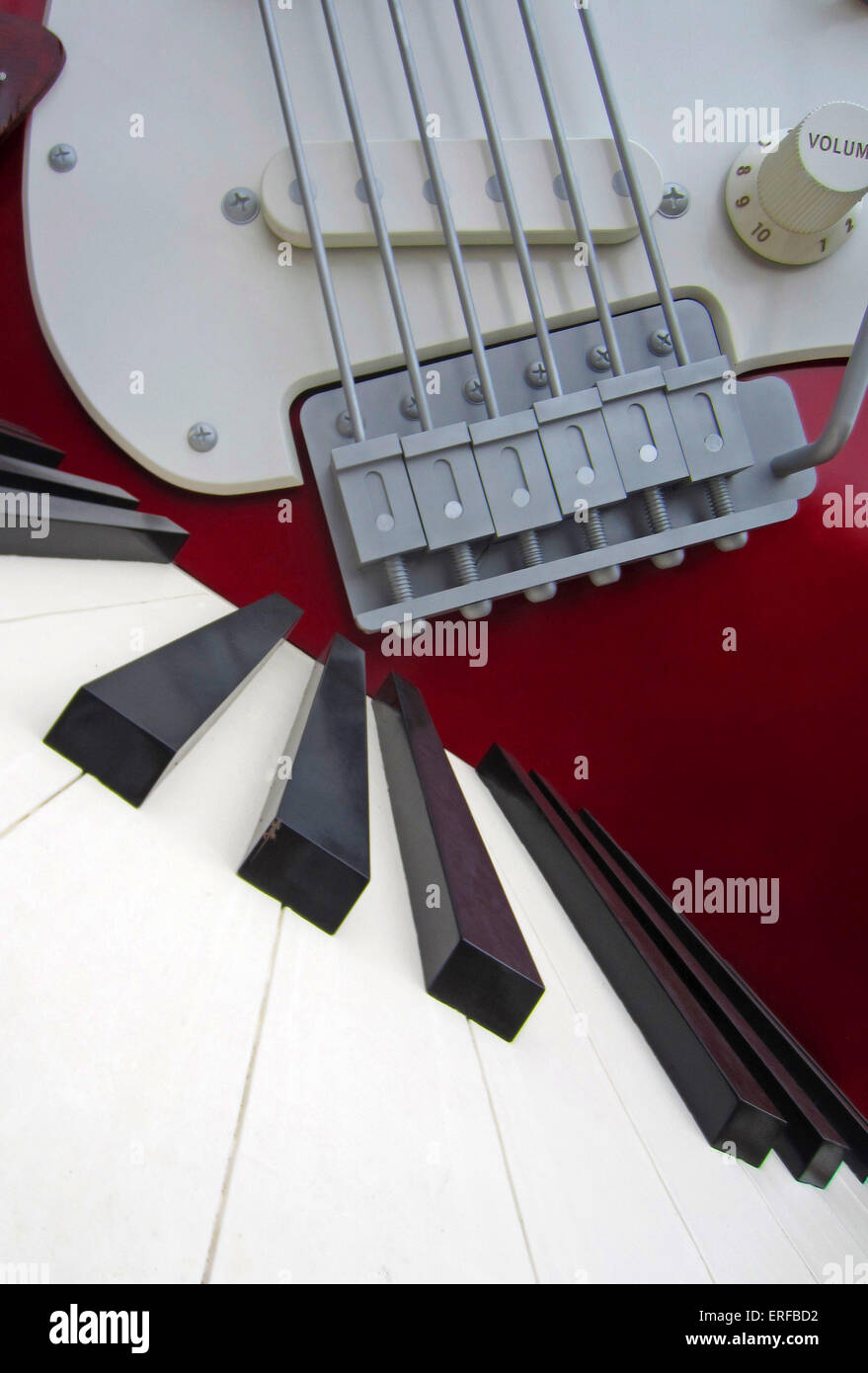 Rock guitar and keyboard from the Aerosmith ride, Hollywood Studios, Disney, Florida USA. Rock 'n' Roller Coaster. Stock Photo