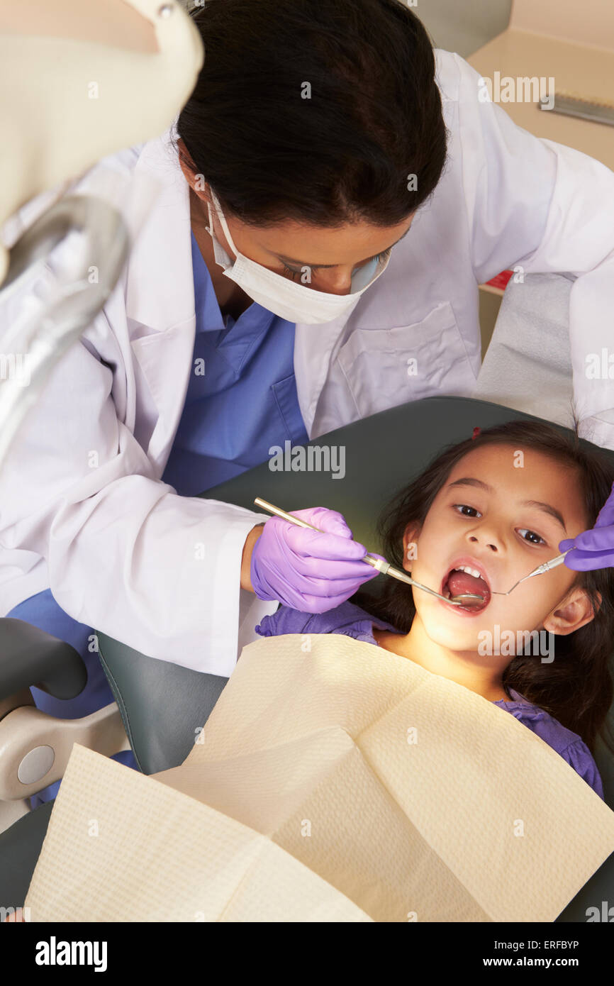 Young Girl Having Check Up At Dentists Surgery Stock Photo