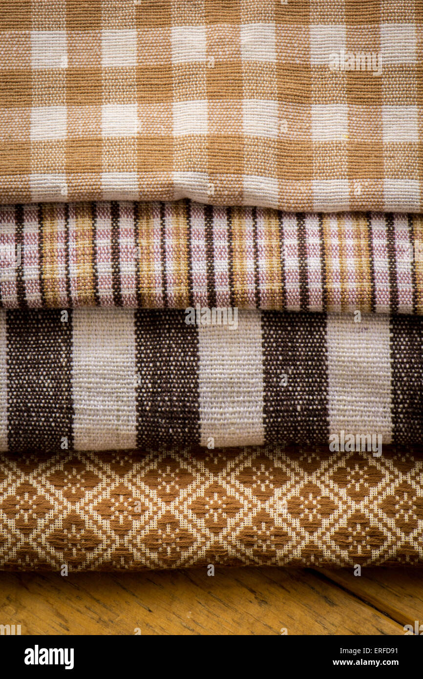 background,  brown, chequered, clean, cloth, color, colorful, cotton, fabric, folded, home, horizontal, Stock Photo