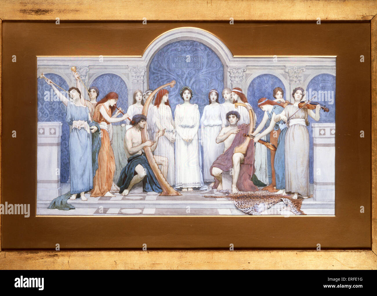 Musice Modulatus - Pre-Raphaelite watercolour showing Classical (Greek ...