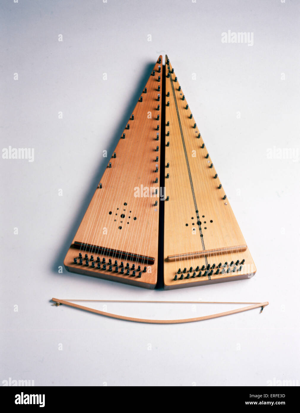 Early dulcimer/ psaltery  (bowed) .Two psalteries with bow. Stock Photo