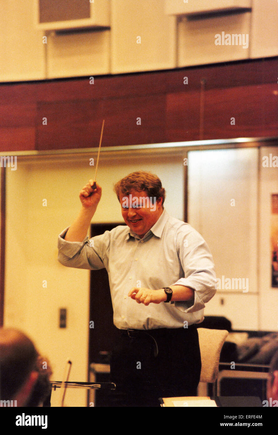 Richard Hickox - the English conductor, baton in hand, conducting. b. 5 March 1948. Stock Photo